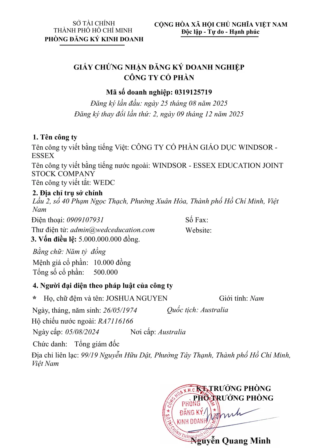 GIẤY CNĐK DOANH NGHIỆP