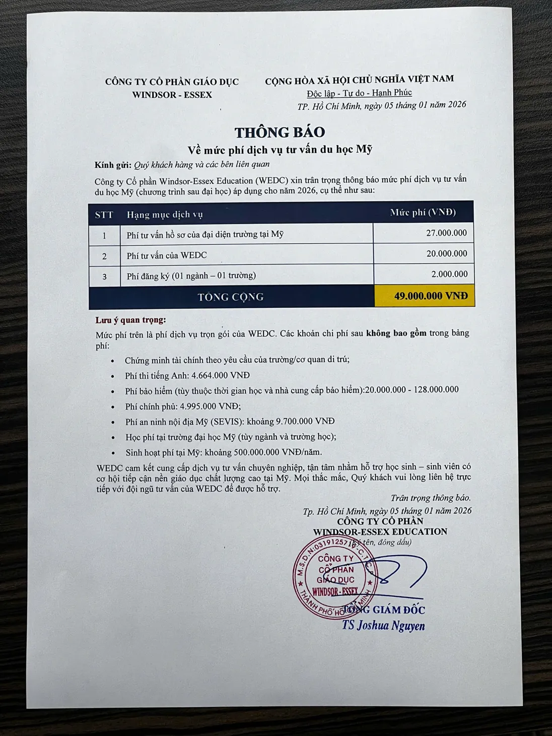 BIỂU PHÍ DỊCH VỤ