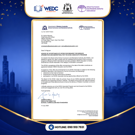 WEDC EDUCATION CHÍNH THỨC TRỞ THÀNH ĐẠI DIỆN TẠI VIỆT NAM ĐƯỢC CHỨNG NHẬN BỞI CHÍNH PHỦ TÂY ÚC